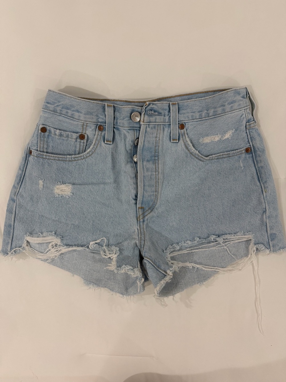 Levi's Light Blue Distressed Denim Cutoff Shorts